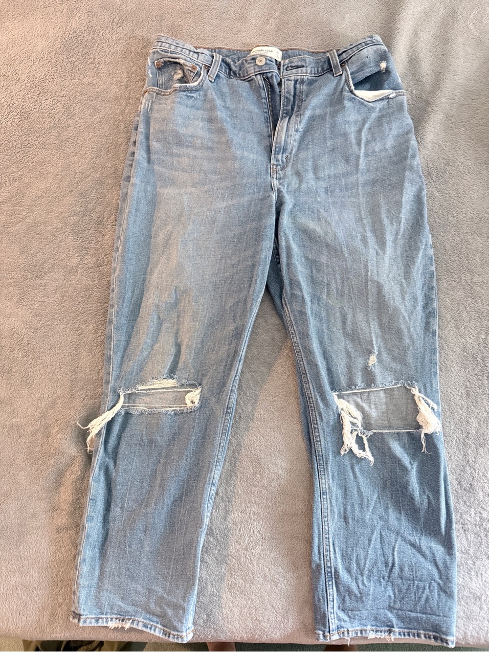 Abercrombie Curve Love Light Blue Distressed High-Rise Jeans